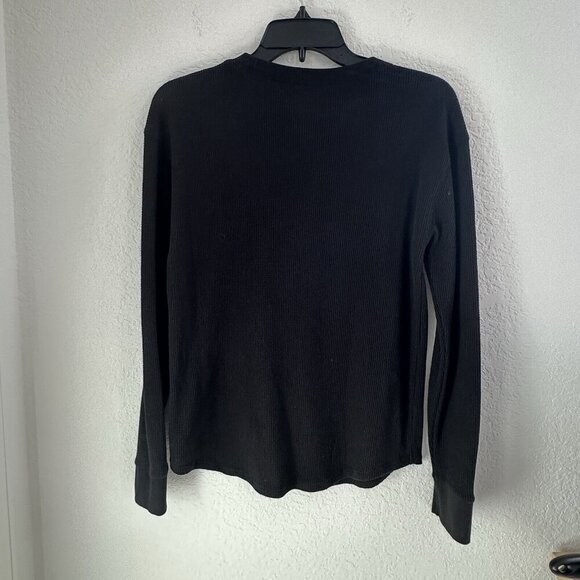 Time & Tru Women's Long Sleeve Waffle Knit Thermal Top Shirt Medium Basic Black‎ - Picture 2 of 5